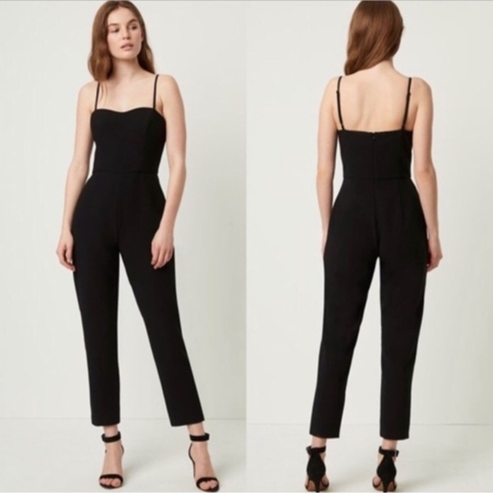 French Connection Black Whisper Jumpsuit Sweetheart Neck Tapered Leg Size 6